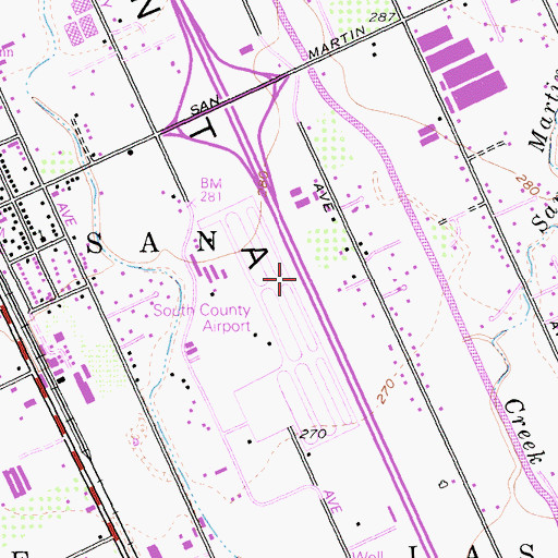 Topographic Map of San Martin Census Designated Place, CA