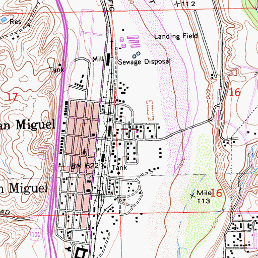 Topographic Map of San Miguel Census Designated Place, CA