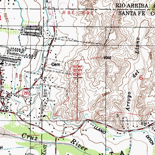 Topographic Map of Santa Cruz Census Designated Place, NM