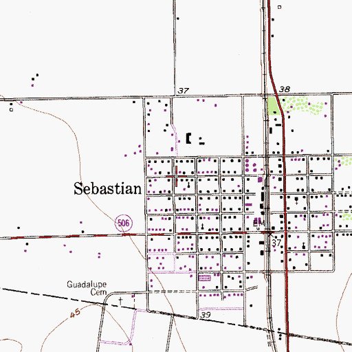 Topographic Map of Sebastian Census Designated Place, TX