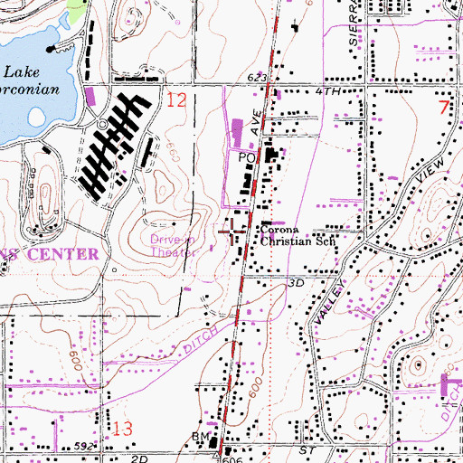 Topographic Map of Corona Christian School, CA