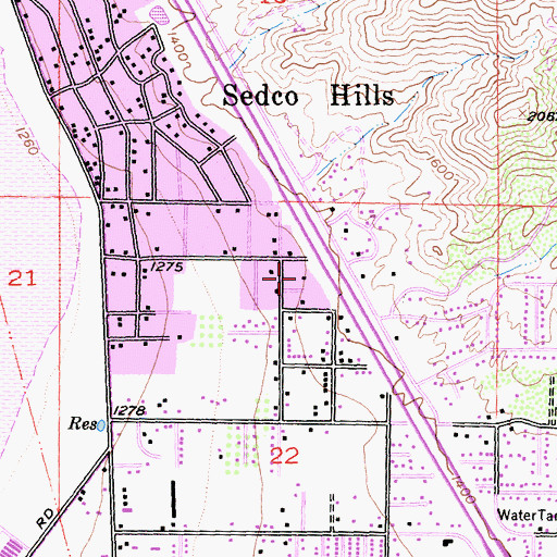 Topographic Map of Sedco Hills Census Designated Place (historical), CA