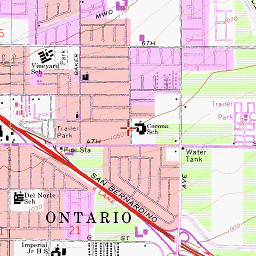 Topographic Map of Corona Elementary School, CA