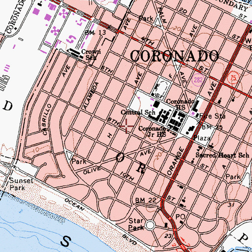 Topographic Map of Coronado Middle School, CA