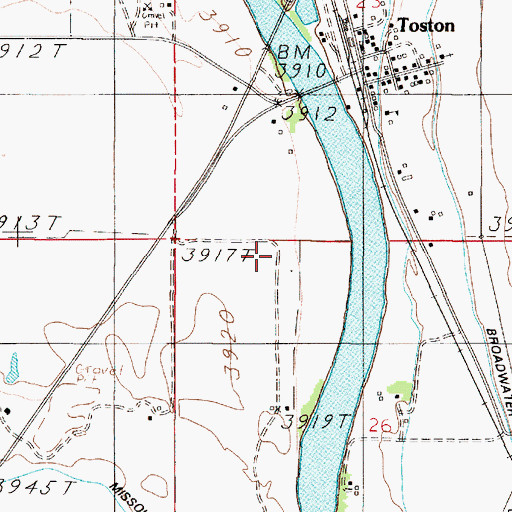 Topographic Map of Toston Census Designated Place, MT