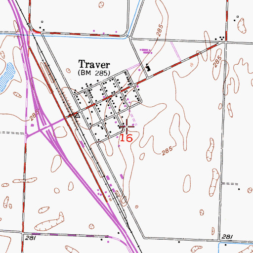 Topographic Map of Traver Census Designated Place, CA