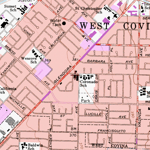 Topographic Map of Coronadod Continuation High School, CA