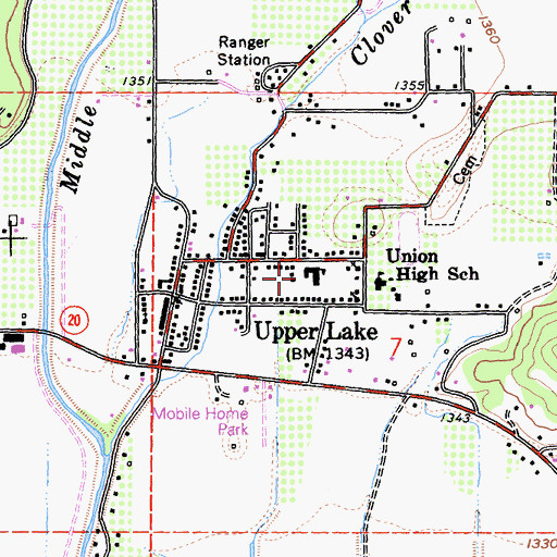 Topographic Map of Upper Lake Census Designated Place, CA