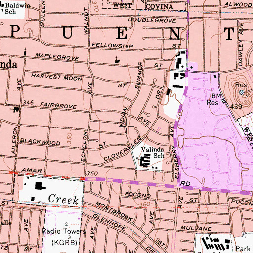 Topographic Map of Valinda Census Designated Place, CA