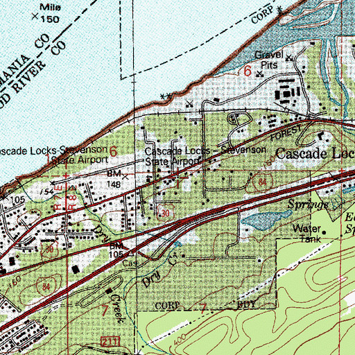 Topographic Map of City of Cascade Locks, OR