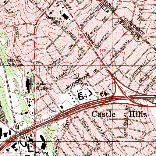 Topographic Map of City of Castle Hills, TX