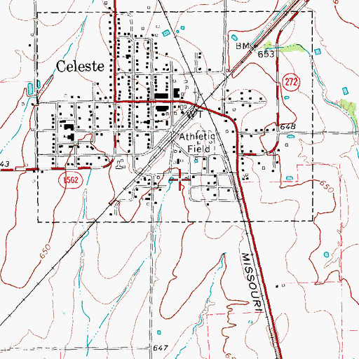 Topographic Map of City of Celeste, TX