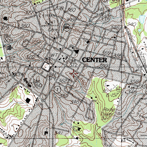Topographic Map of City of Center, TX