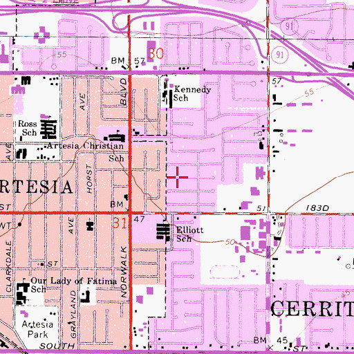 Topographic Map of City of Cerritos, CA