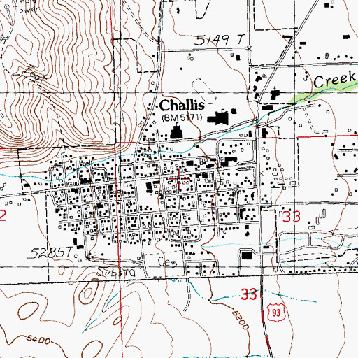 Topographic Map of City of Challis, ID