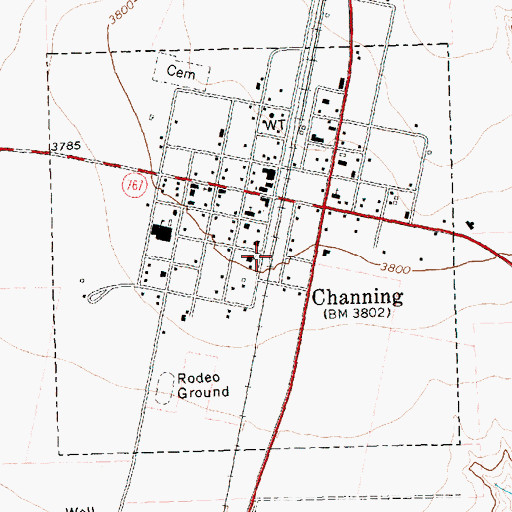 Topographic Map of City of Channing, TX