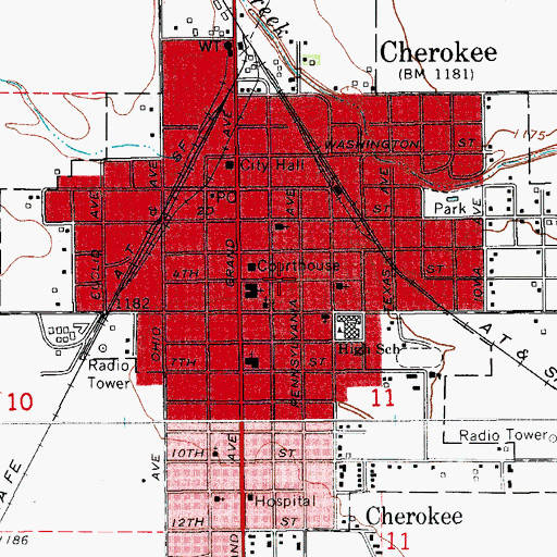 Topographic Map of City of Cherokee, OK