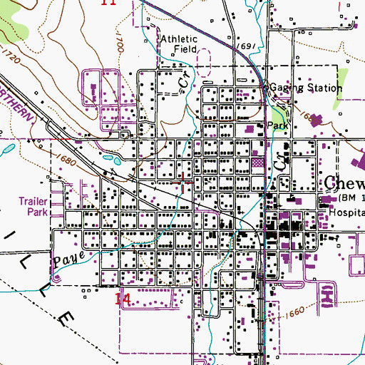 Topographic Map of City of Chewelah, WA