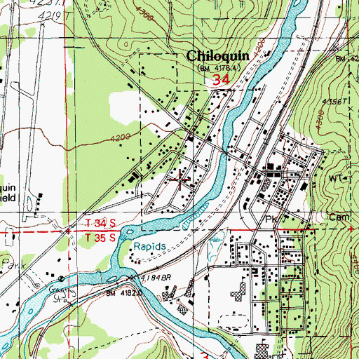 Topographic Map of City of Chiloquin, OR