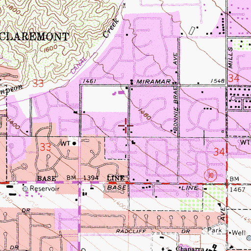 Topographic Map of City of Claremont, CA