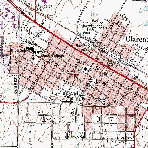 Topographic Map of City of Clarendon, TX