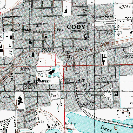 Topographic Map of City of Cody, WY