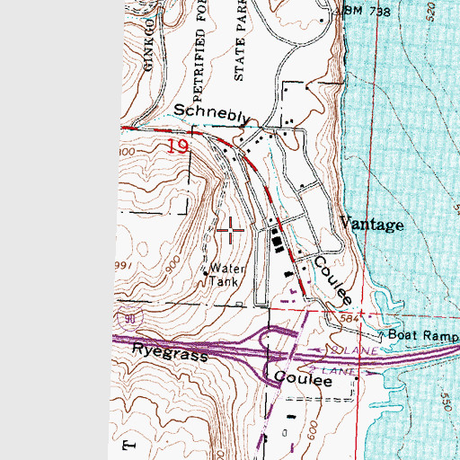 Topographic Map of Vantage Census Designated Place, WA