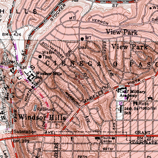 Topographic Map of View Park-Windsor Hills Census Designated Place, CA