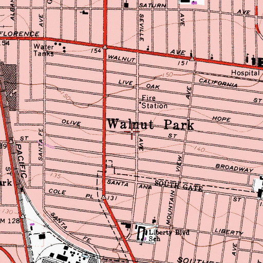 Topographic Map of Walnut Park Census Designated Place, CA