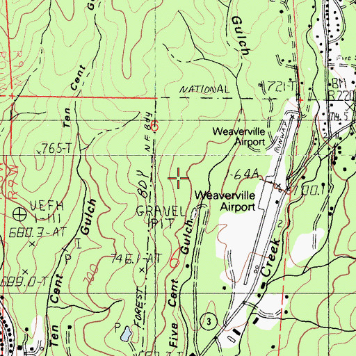 Topographic Map of Weaverville Census Designated Place, CA
