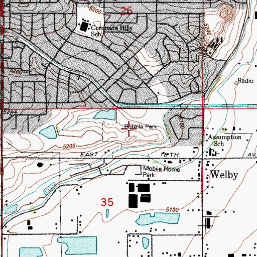 Topographic Map of Welby Census Designated Place, CO