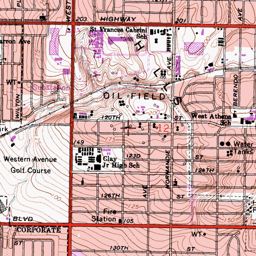 Topographic Map of West Athens Census Designated Place, CA