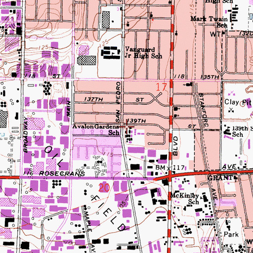 Topographic Map of West Rancho Dominguez Census Designated Place, CA