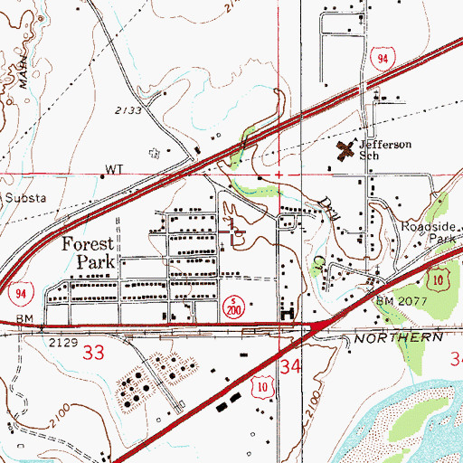 Topographic Map of West Glendive Census Designated Place, MT