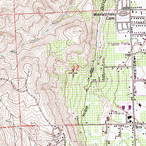 Topographic Map of West Wenatchee Census Designated Place, WA