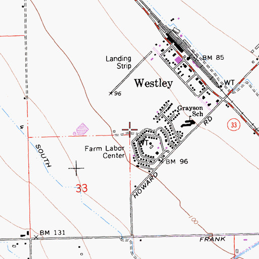 Topographic Map of Westley Census Designated Place, CA