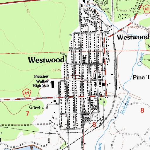 Topographic Map of Westwood Census Designated Place, CA