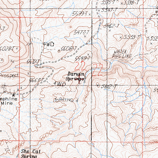 Topographic Map of Coso Springs, CA