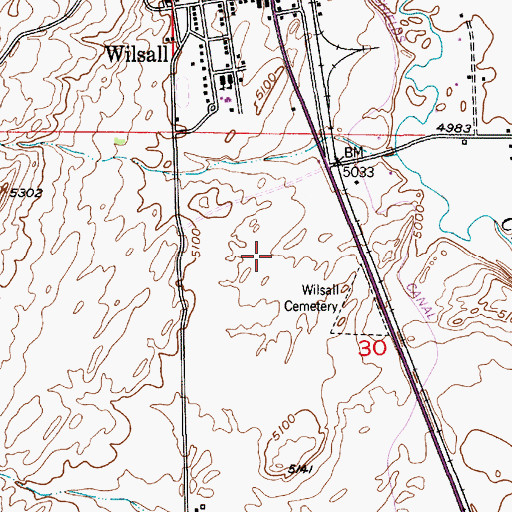 Topographic Map of Wilsall Census Designated Place, MT