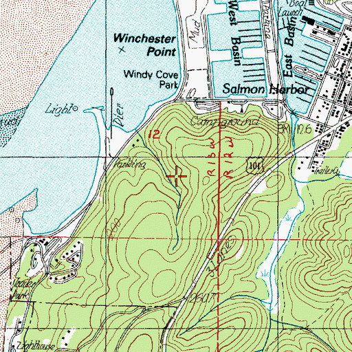 Topographic Map of Winchester Bay Census Designated Place, OR