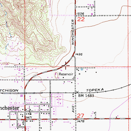 Topographic Map of Winchester Census Designated Place, CA