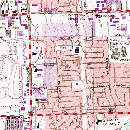 Topographic Map of Winchester Census Designated Place, NV
