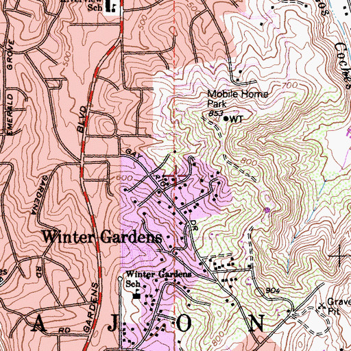 Topographic Map of Winter Gardens Census Designated Place, CA