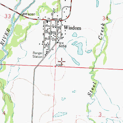 Topographic Map of Wisdom Census Designated Place, MT