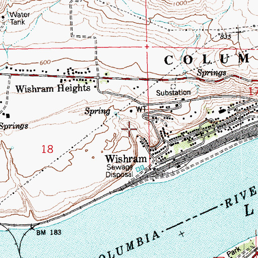 Topographic Map of Wishram Census Designated Place, WA