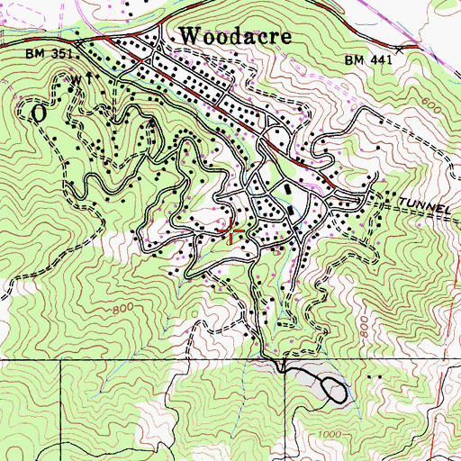 Topographic Map of Woodacre Census Designated Place, CA