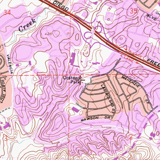 Topographic Map of Costeau Park, CA