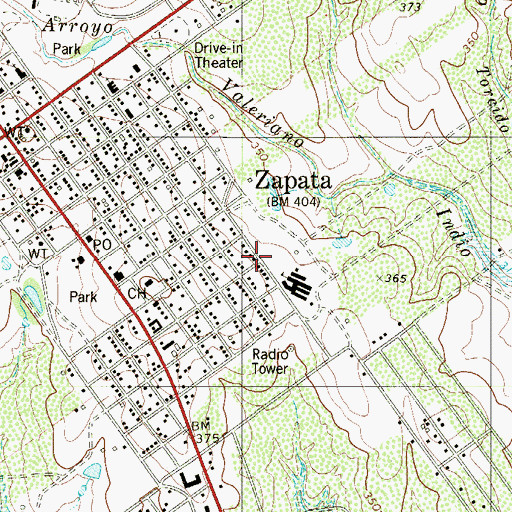 Topographic Map of Zapata Census Designated Place, TX