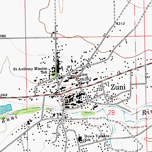 Topographic Map of Zuni Pueblo Census Designated Place, NM