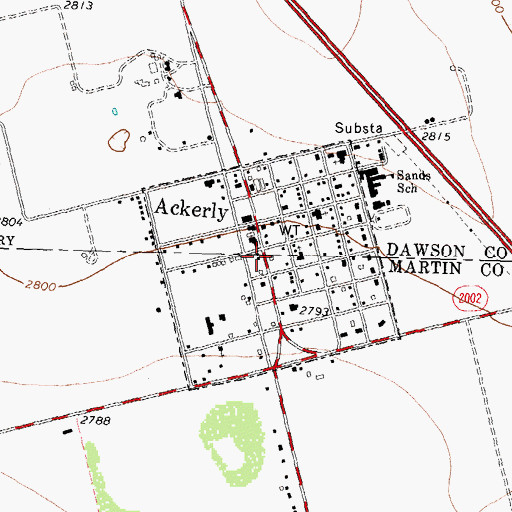 Topographic Map of City of Ackerly, TX